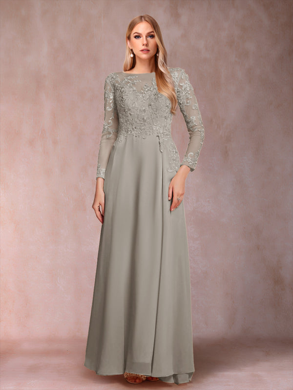 A-Line/Princess Scoop Long Sleeves Mother of the Bride Dresses with Applique