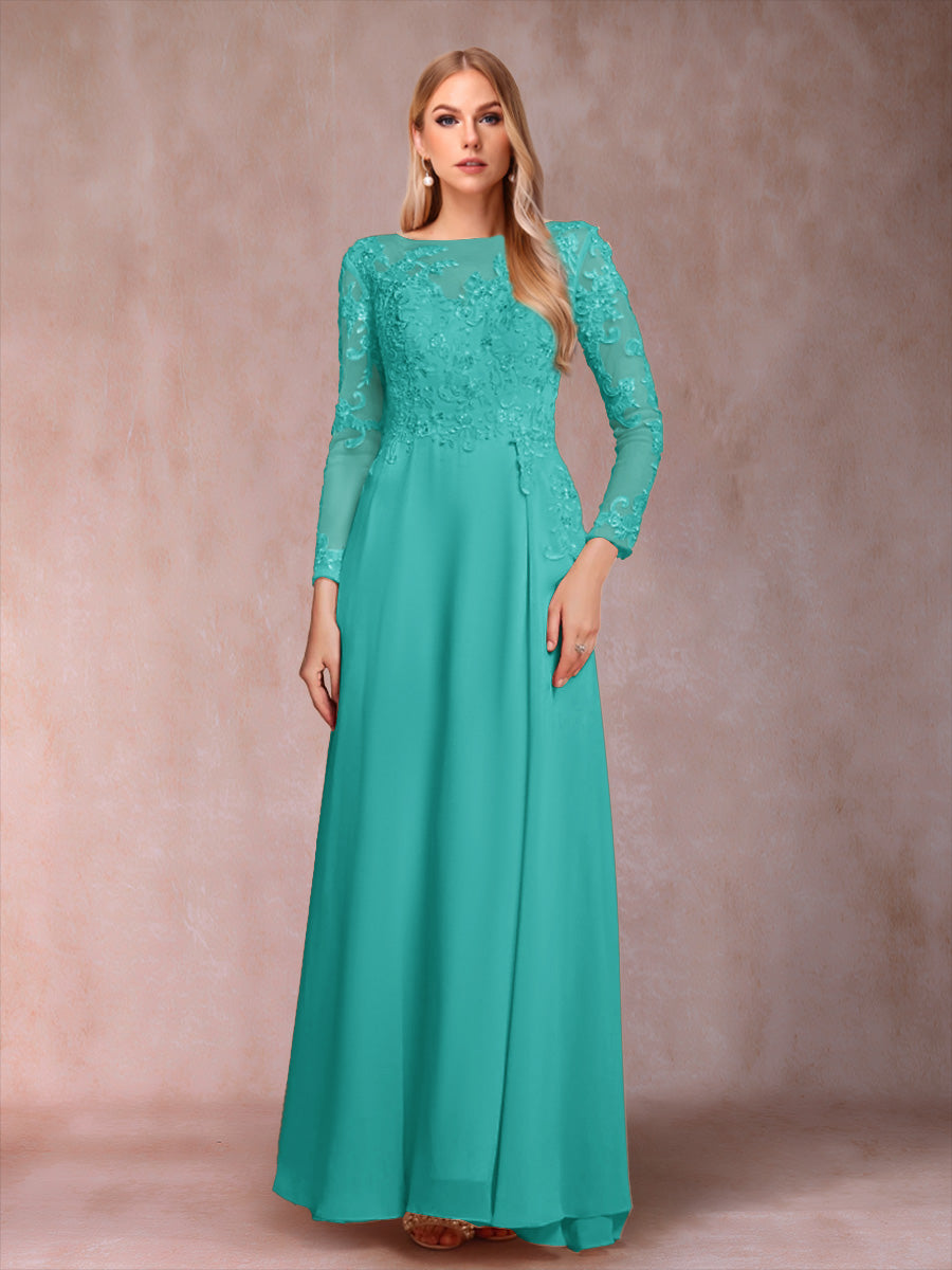A-Line/Princess Scoop Long Sleeves Mother of the Bride Dresses with Applique