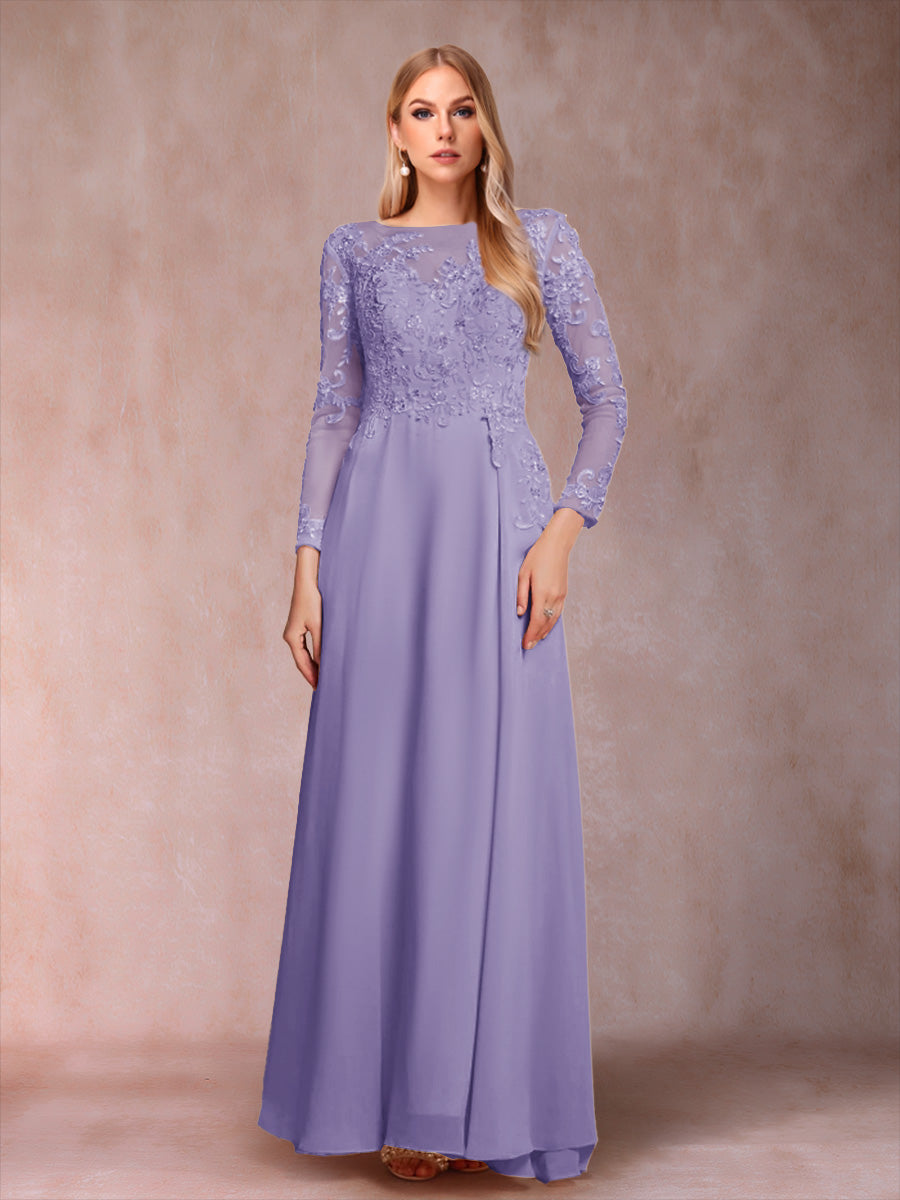 A-Line/Princess Scoop Long Sleeves Mother of the Bride Dresses with Applique