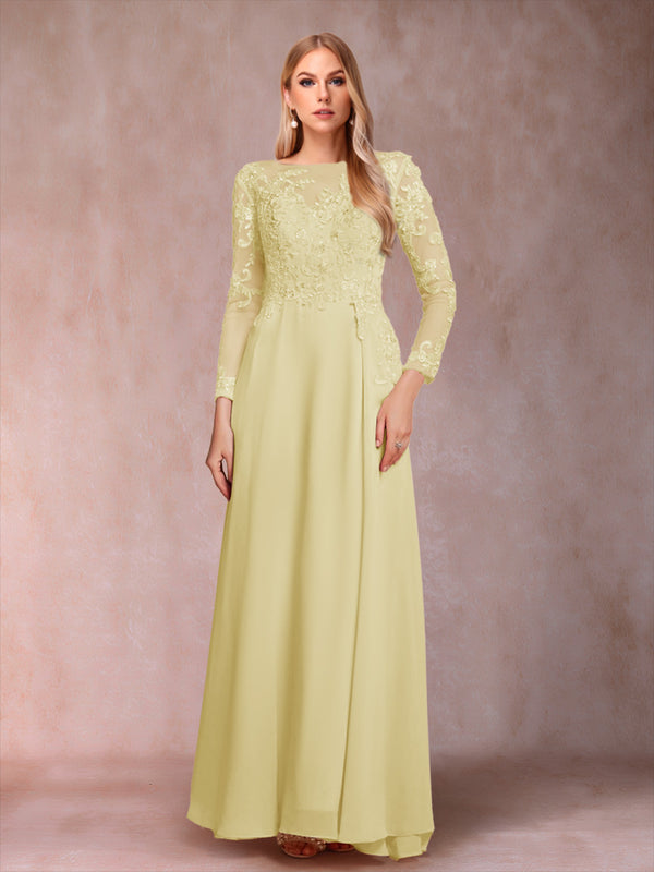A-Line/Princess Scoop Long Sleeves Mother of the Bride Dresses with Applique