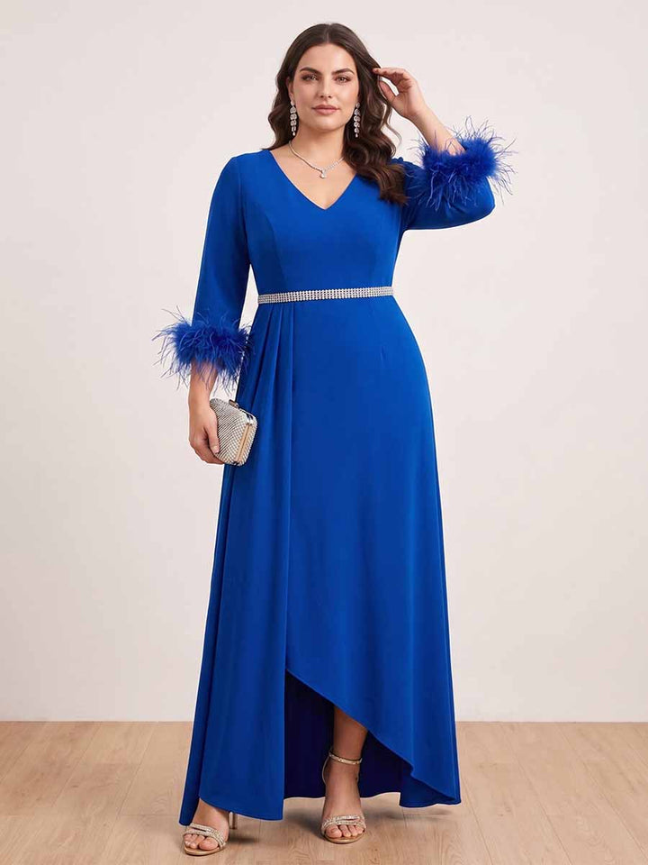 A-Line/Princess V-Neck Half Sleeves Plus Size Mother of the Bride Dresses with Sash