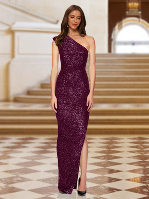 Sheath/Column One-Shoulder Sleeveless Evening Dresses with Split Side
