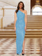 Sheath/Column One-Shoulder Sleeveless Evening Dresses with Split Side