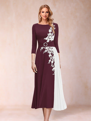 A-Line/Princess Scoop 3/4 Sleeves Mother of the Bride Dresses with Applique