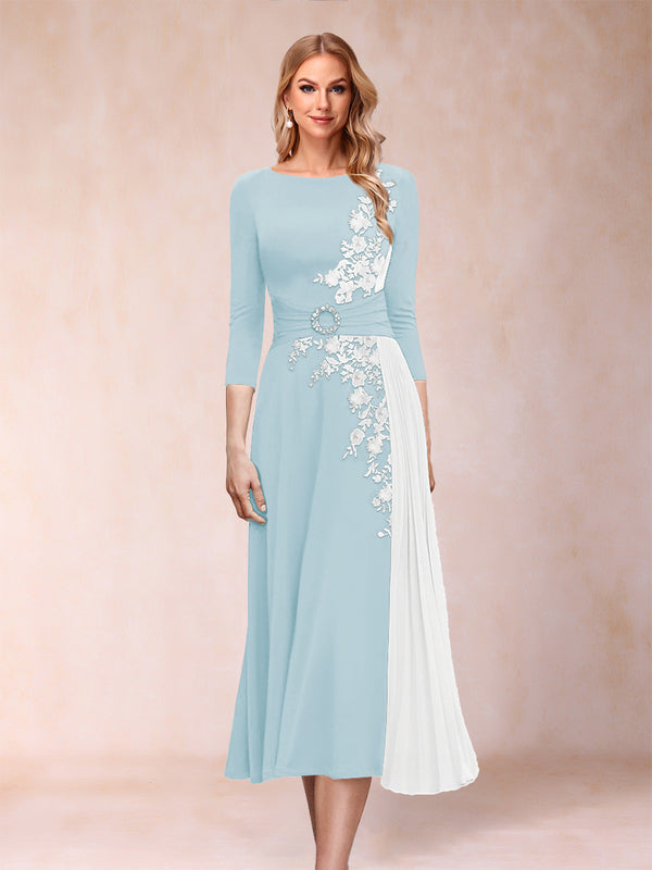 A-Line/Princess Scoop 3/4 Sleeves Mother of the Bride Dresses with Applique