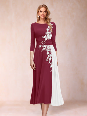 A-Line/Princess Scoop 3/4 Sleeves Mother of the Bride Dresses with Applique