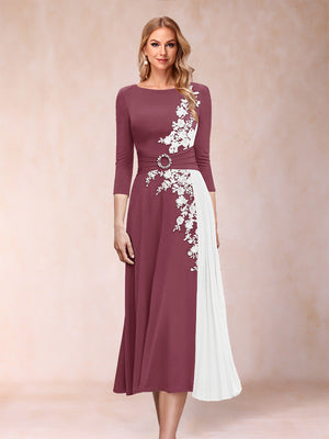 A-Line/Princess Scoop 3/4 Sleeves Mother of the Bride Dresses with Applique