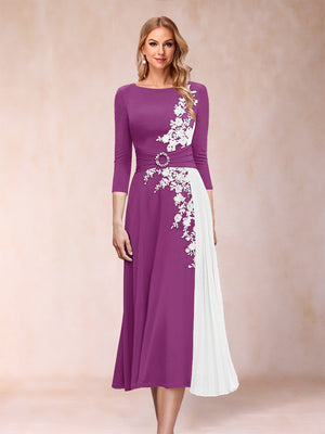 A-Line/Princess Scoop 3/4 Sleeves Mother of the Bride Dresses with Applique