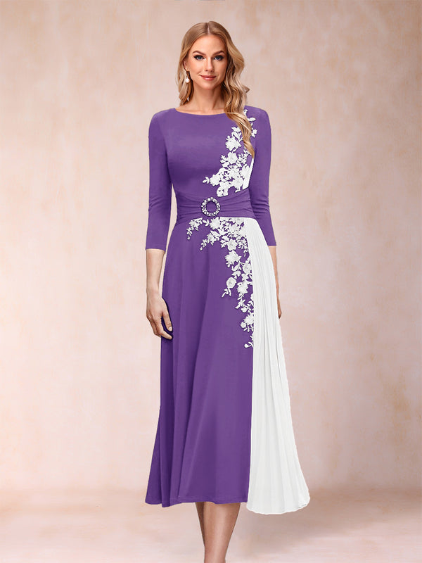 A-Line/Princess Scoop 3/4 Sleeves Mother of the Bride Dresses with Applique