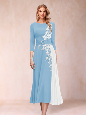 A-Line/Princess Scoop 3/4 Sleeves Mother of the Bride Dresses with Applique