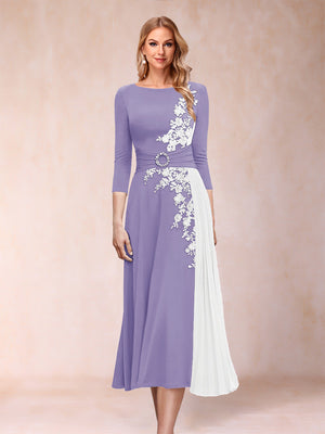 A-Line/Princess Scoop 3/4 Sleeves Mother of the Bride Dresses with Applique