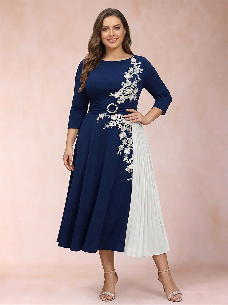 A-Line/Princess Scoop 3/4 Sleeves Plus Size Mother of the Bride Dresses with Applique