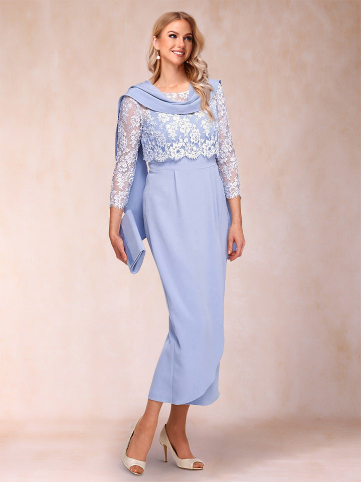 Sheath/Column Scoop 3/4 Sleeves Mother of the Bride Dresses with Applique &amp; Shawl