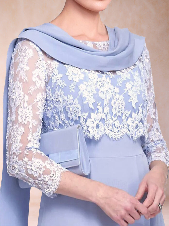 Sheath/Column Scoop 3/4 Sleeves Mother of the Bride Dresses with Applique &amp; Shawl