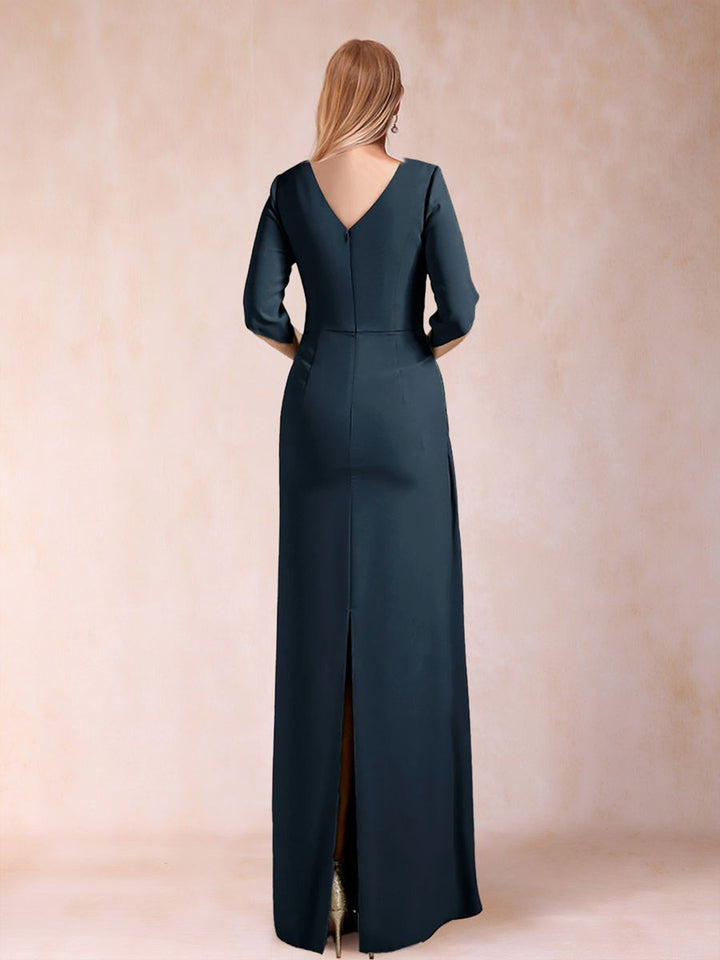 Sheath/Column Scoop Half Sleeves Mother of the Bride Dresses with Ruched
