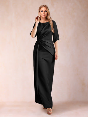 Sheath/Column Scoop Half Sleeves Mother of the Bride Dresses with Ruched