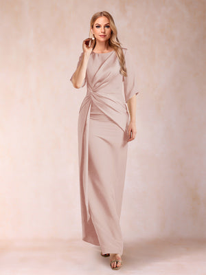 Sheath/Column Scoop Half Sleeves Mother of the Bride Dresses with Ruched