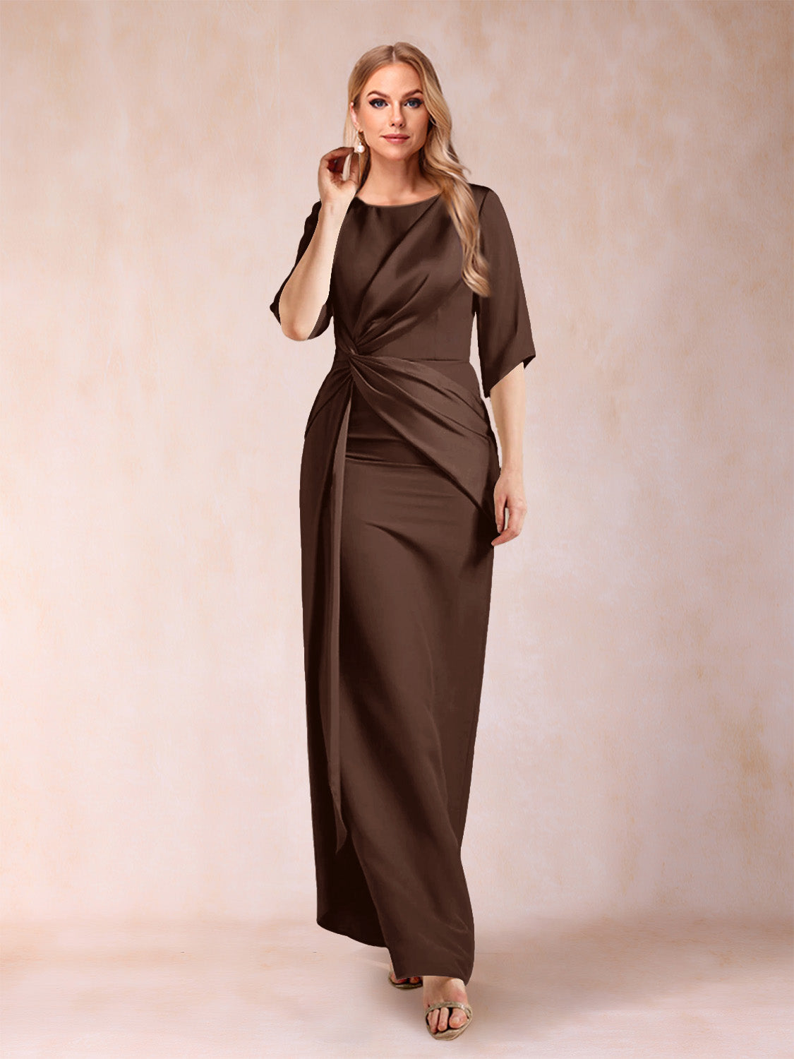 Sheath/Column Scoop Half Sleeves Mother of the Bride Dresses with Ruched