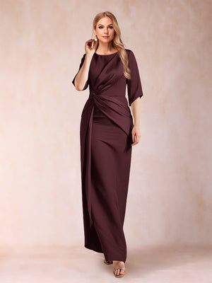 Sheath/Column Scoop Half Sleeves Mother of the Bride Dresses with Ruched