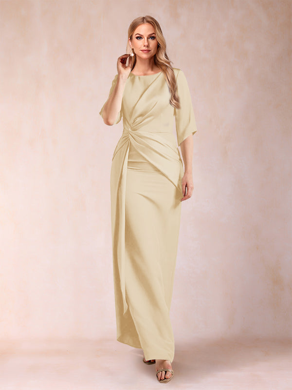 Sheath/Column Scoop Half Sleeves Mother of the Bride Dresses with Ruched