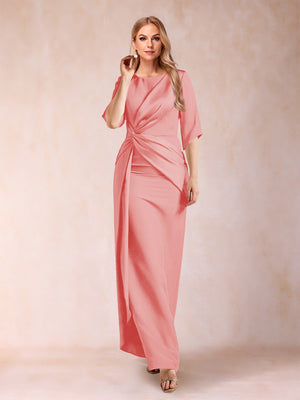 Sheath/Column Scoop Half Sleeves Mother of the Bride Dresses with Ruched