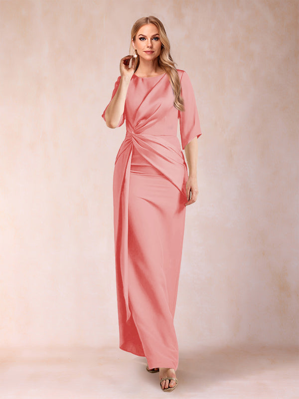 Sheath/Column Scoop Half Sleeves Mother of the Bride Dresses with Ruched