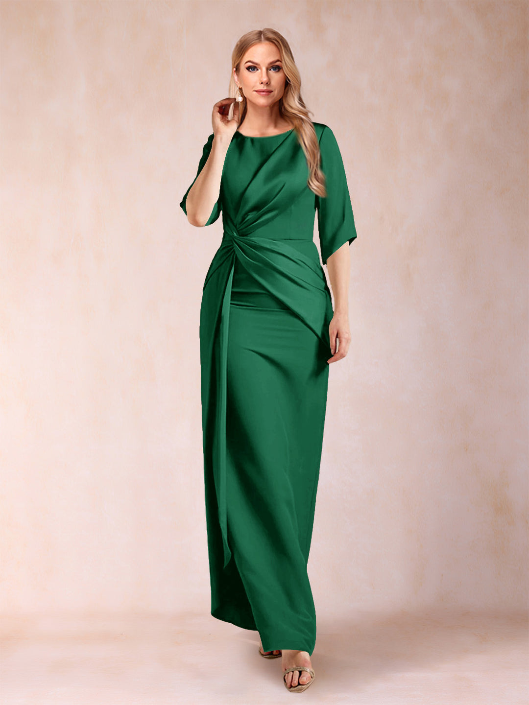 Sheath/Column Scoop Half Sleeves Mother of the Bride Dresses with Ruched