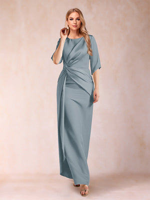 Sheath/Column Scoop Half Sleeves Mother of the Bride Dresses with Ruched