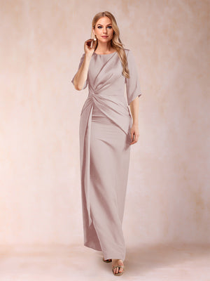 Sheath/Column Scoop Half Sleeves Mother of the Bride Dresses with Ruched