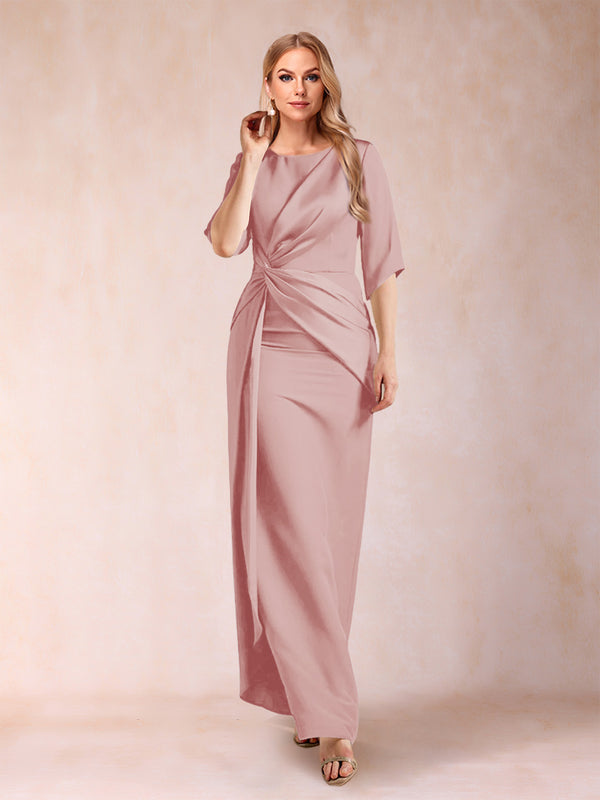 Sheath/Column Scoop Half Sleeves Mother of the Bride Dresses with Ruched