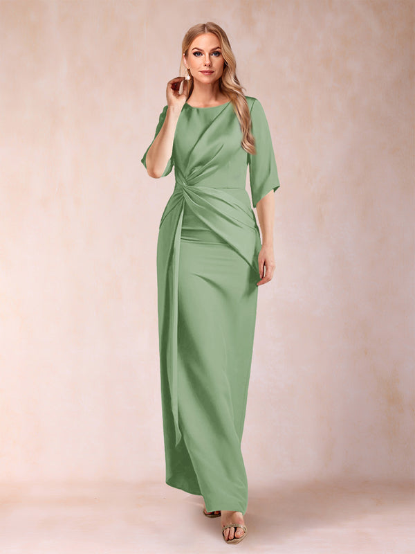 Sheath/Column Scoop Half Sleeves Mother of the Bride Dresses with Ruched