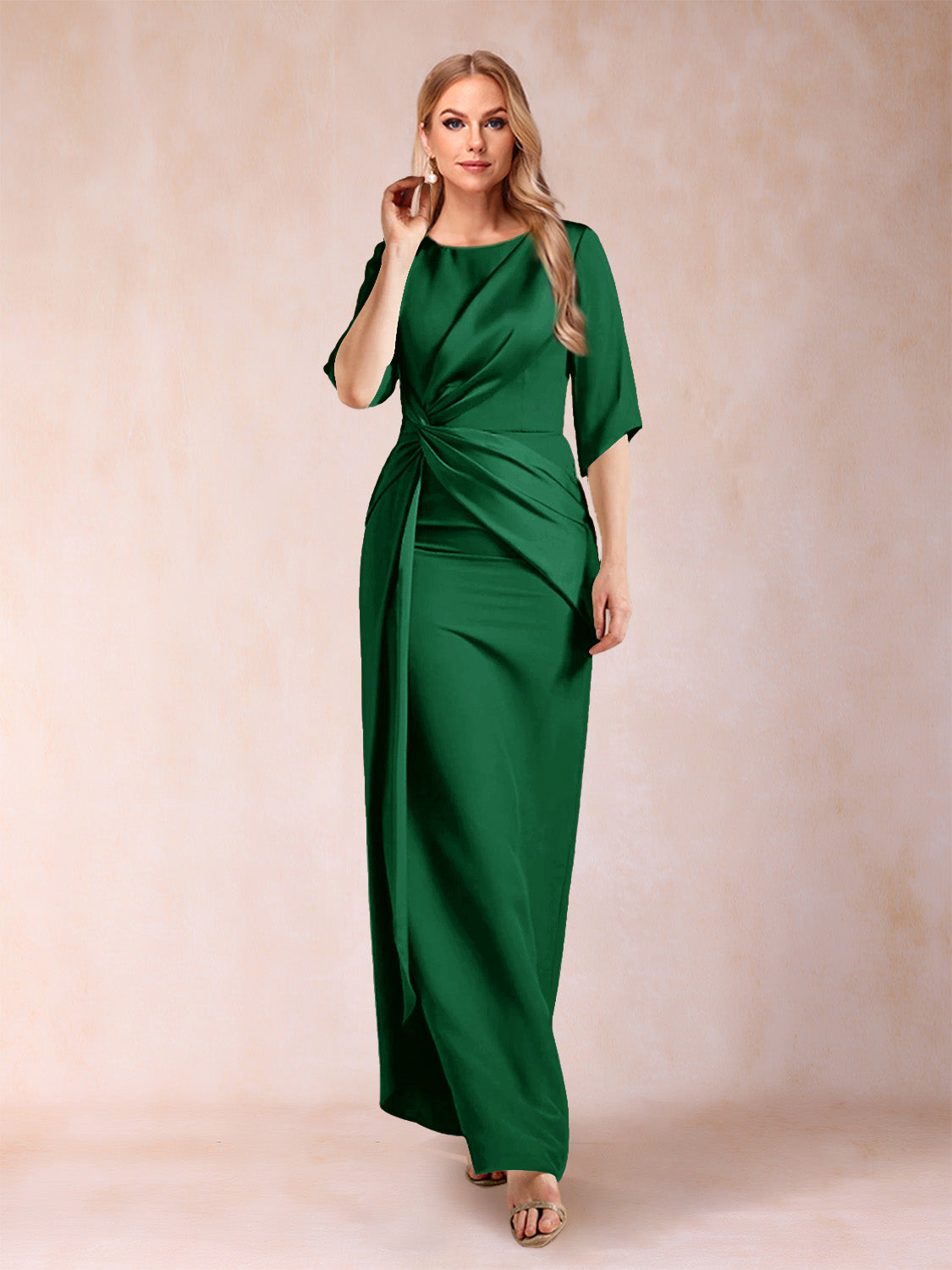 Sheath/Column Scoop Half Sleeves Mother of the Bride Dresses with Ruched