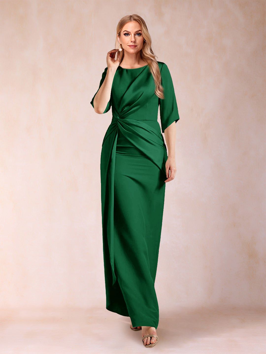 Sheath/Column Scoop Half Sleeves Mother of the Bride Dresses with Ruched