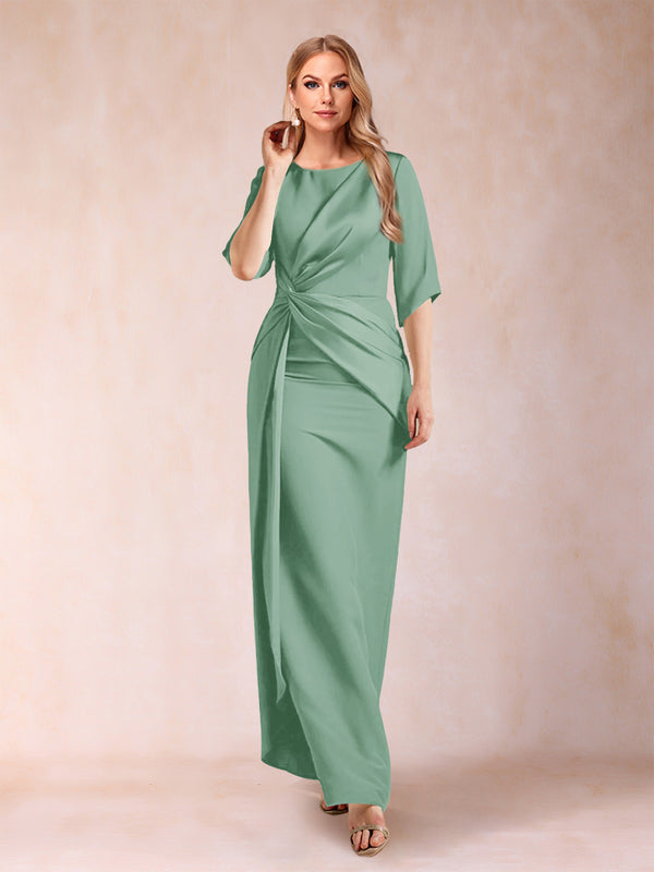 Sheath/Column Scoop Half Sleeves Mother of the Bride Dresses with Ruched