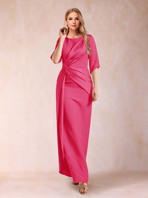 Sheath/Column Scoop Half Sleeves Mother of the Bride Dresses with Ruched