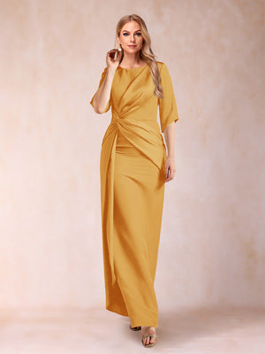 Sheath/Column Scoop Half Sleeves Mother of the Bride Dresses with Ruched