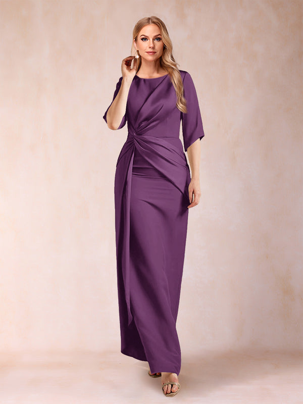 Sheath/Column Scoop Half Sleeves Mother of the Bride Dresses with Ruched