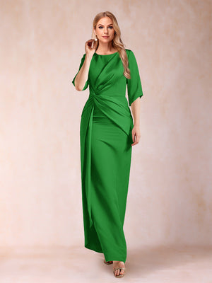Sheath/Column Scoop Half Sleeves Mother of the Bride Dresses with Ruched