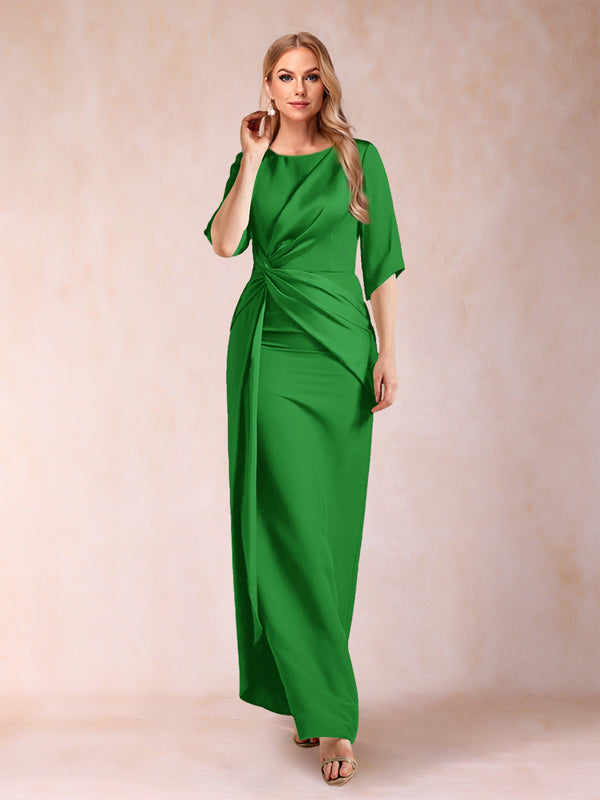 Sheath/Column Scoop Half Sleeves Mother of the Bride Dresses with Ruched