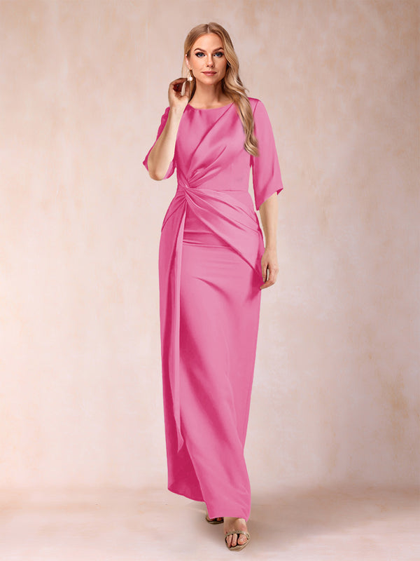 Sheath/Column Scoop Half Sleeves Mother of the Bride Dresses with Ruched