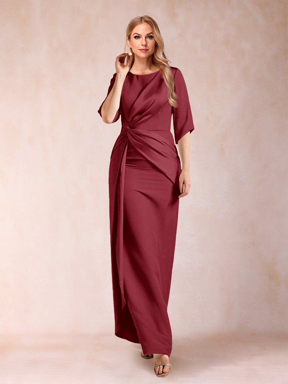 Sheath/Column Scoop Half Sleeves Mother of the Bride Dresses with Ruched
