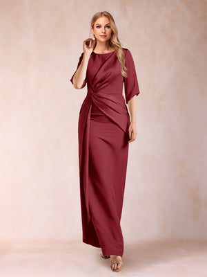 Sheath/Column Scoop Half Sleeves Mother of the Bride Dresses with Ruched