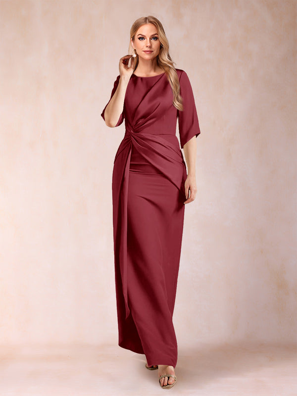 Sheath/Column Scoop Half Sleeves Mother of the Bride Dresses with Ruched