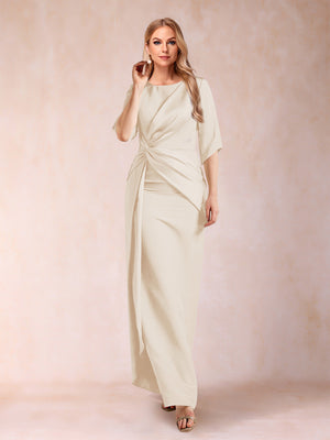 Sheath/Column Scoop Half Sleeves Mother of the Bride Dresses with Ruched