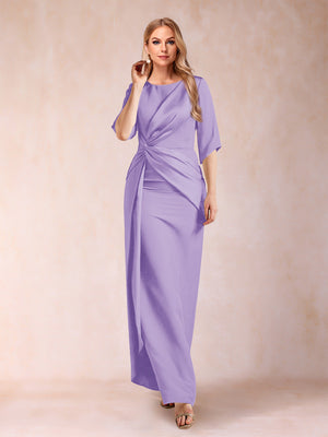 Sheath/Column Scoop Half Sleeves Mother of the Bride Dresses with Ruched