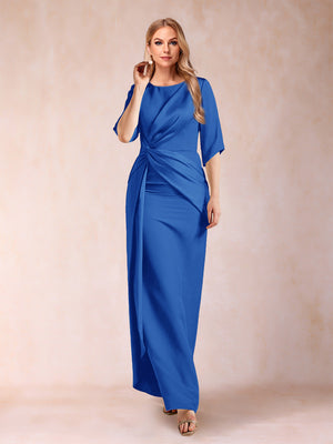Sheath/Column Scoop Half Sleeves Mother of the Bride Dresses with Ruched