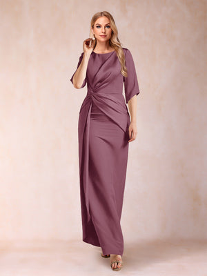 Sheath/Column Scoop Half Sleeves Mother of the Bride Dresses with Ruched