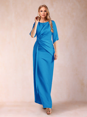 Sheath/Column Scoop Half Sleeves Mother of the Bride Dresses with Ruched