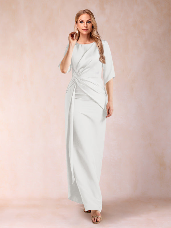 Sheath/Column Scoop Half Sleeves Mother of the Bride Dresses with Ruched