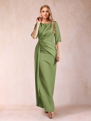 Sheath/Column Scoop Half Sleeves Mother of the Bride Dresses with Ruched